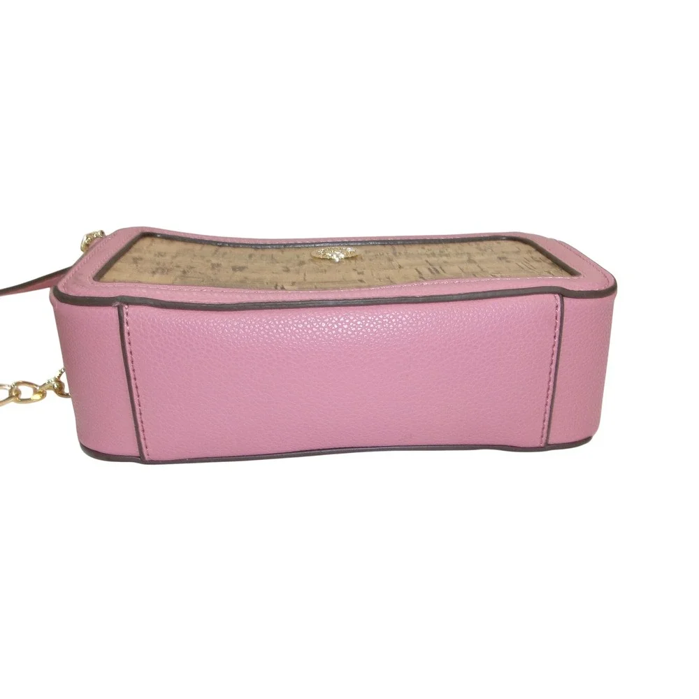 Anne Klein Pink Faux Leather Cork Crossbody Bag Gold Chain Triple Compartment